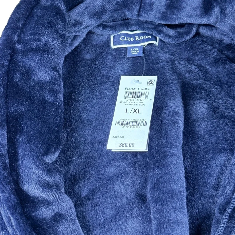 Club Room Robe Men's Navy Blue Fleece Plush Shawl Collar Size L/XL Small Medium